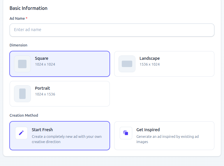 Create New Ad Interface